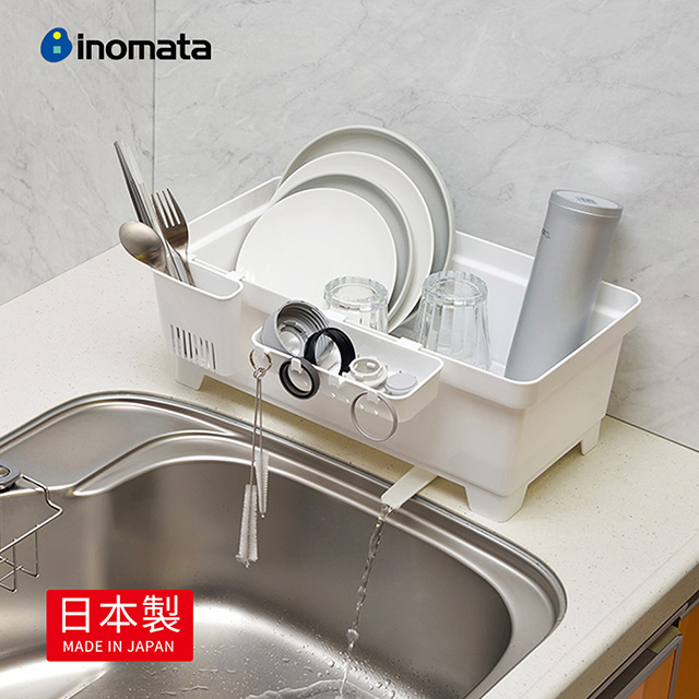 【日本製 INOMATA】多功能雙向碗盤筷瀝水籃(附分格盒)
