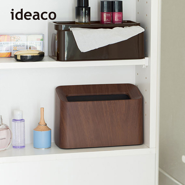 【日本IDEACO】胡桃木紋纖形斜口桌邊置物/垃圾桶-1.7L