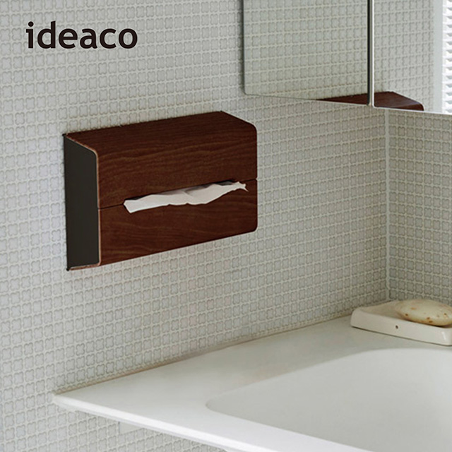 【日本IDEACO】胡桃木紋ABS壁掛/桌上兩用面紙架