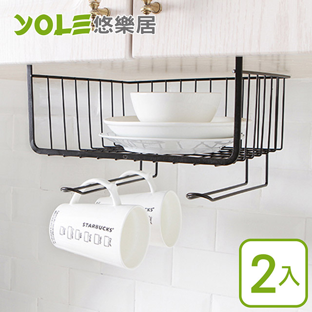 【YOLE悠樂居】掛式抽屜置物架/收納籃(2入)-含勾(黑)