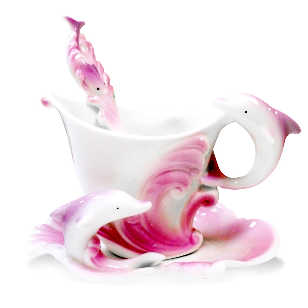 Pure 海豚造型精緻骨瓷杯150ml-紫色