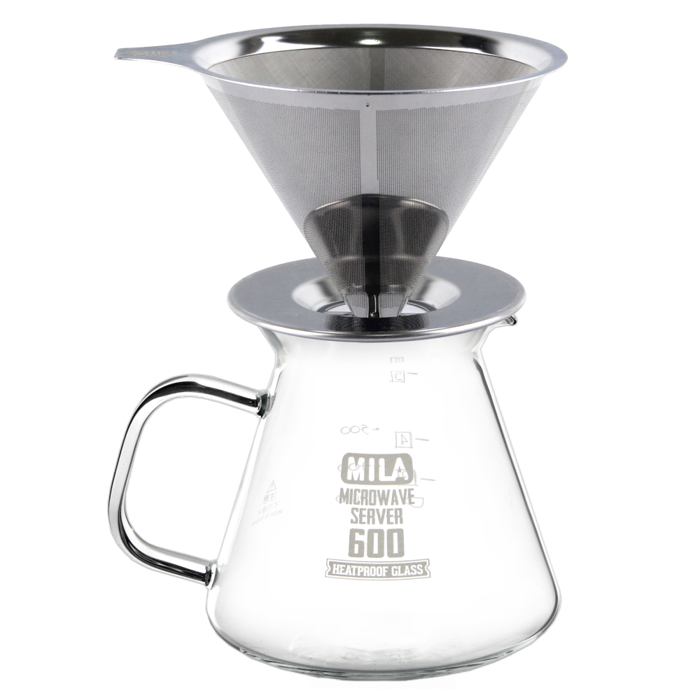 MILA 立式不鏽鋼咖啡濾網壺組(600ml)2-4 cup+手沖壺