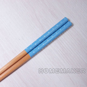 [Home+幸福雜貨 天然木圓點彩繪筷(藍)