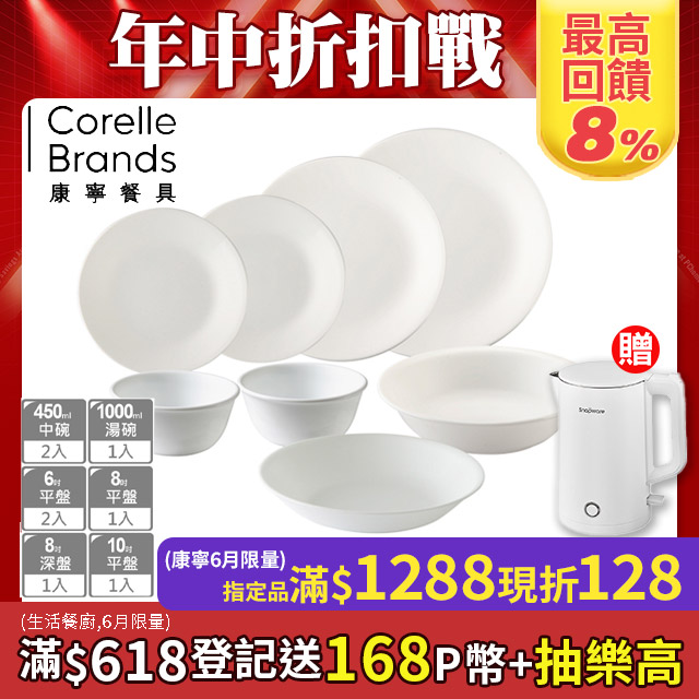 康寧純白8件式餐盤組(H02)