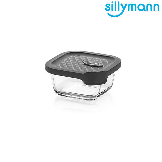 【韓國sillymann】 100%鉑金矽膠微波烤箱輕量玻璃保鮮盒(正方型300ml)-灰