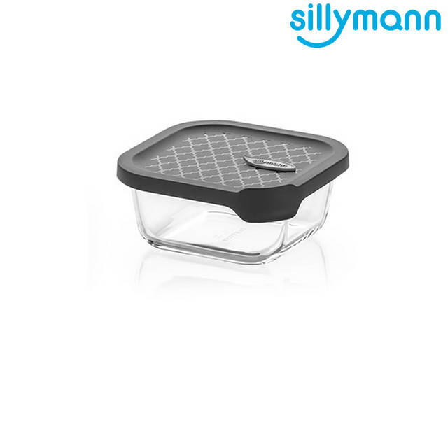 【韓國sillymann】 100%鉑金矽膠微波烤箱輕量玻璃保鮮盒(正方型500ml)-灰