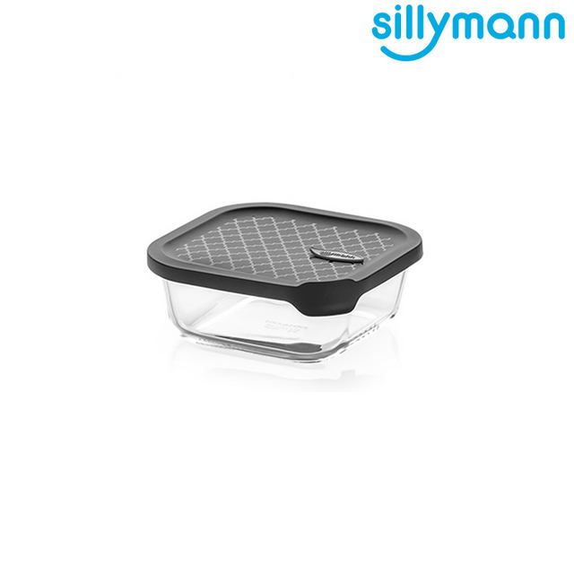 【韓國sillymann】 100%鉑金矽膠微波烤箱輕量玻璃保鮮盒(正方型750ml)-灰