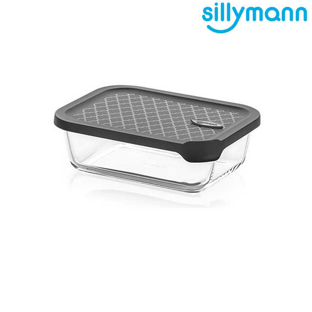 【韓國sillymann】 100%鉑金矽膠微波烤箱輕量玻璃保鮮盒(長方型1000ml)-灰