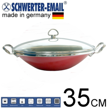 《德國SCHWERTER》不鏽鋼雙耳陶瓷炒鍋附玻璃蓋(35公分)
