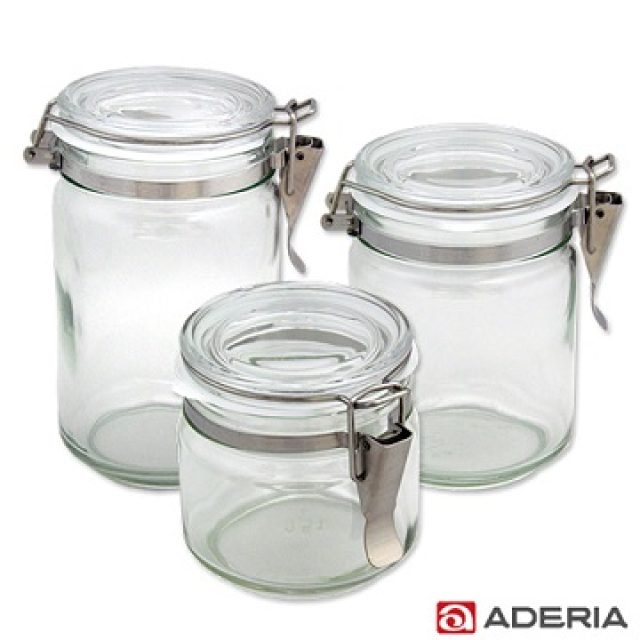 【ADERIA】日本進口抗菌密封扣環保存玻璃罐3件組