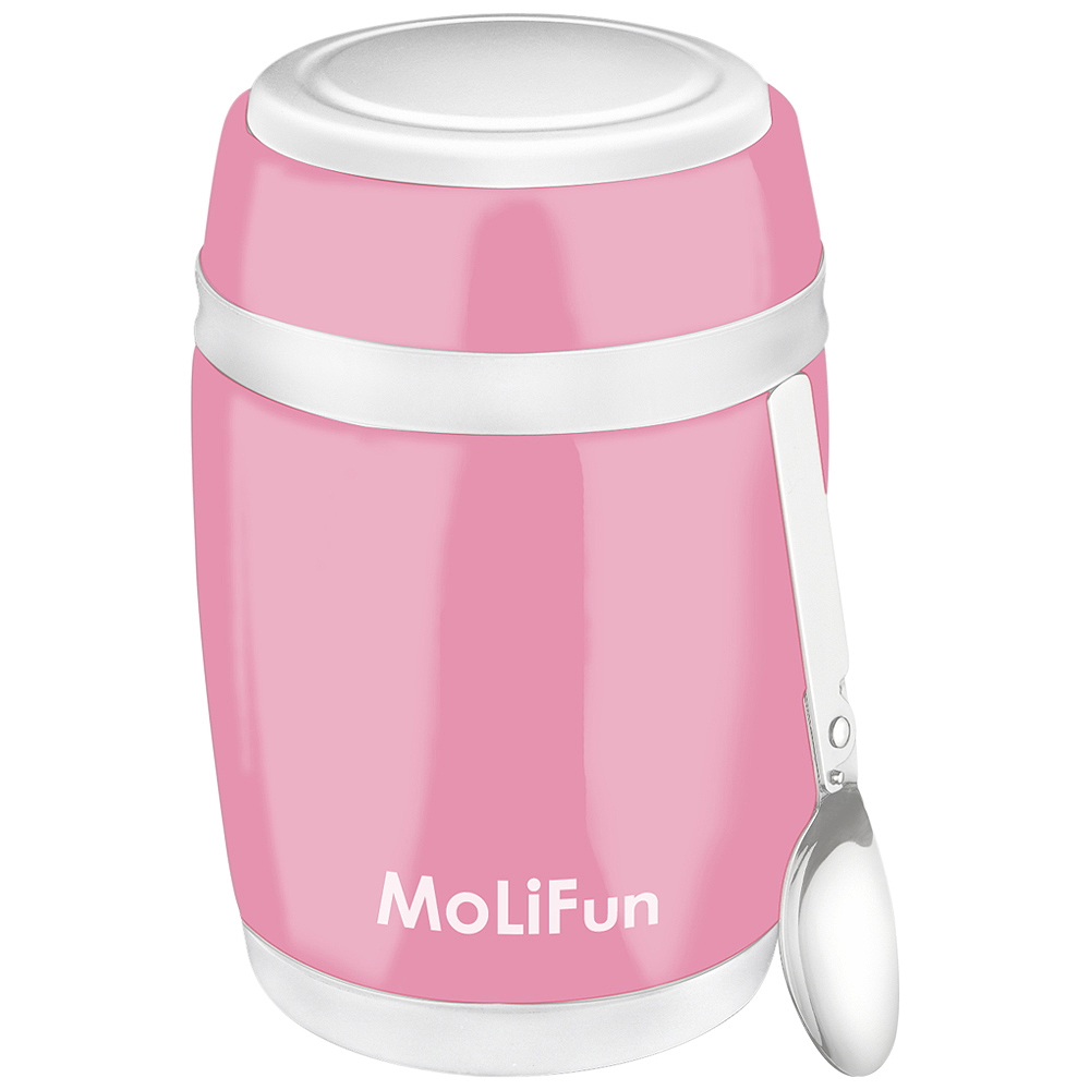 MoliFun魔力坊 不鏽鋼真空保鮮保溫燜燒食物罐480ml-櫻花粉