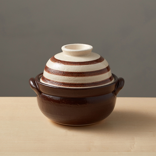 有種創意-日本萬古燒-兩用蓋碗土鍋-咖啡條紋(1.1L)