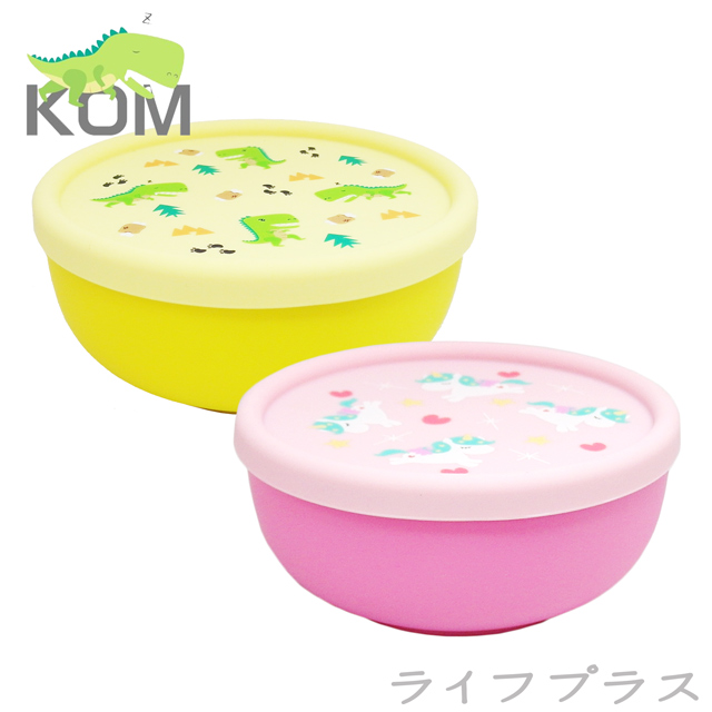 食品級矽膠隔熱碗-粉色獨角獸X1入+黃色恐龍X1入