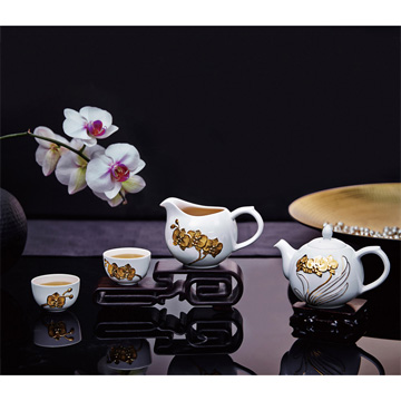 乾唐軒活瓷•蝴蝶蘭花茶具組 / 白金 / 一壺+六杯+茶海