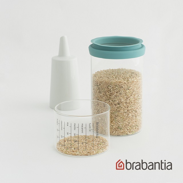 【Brabantia】玻璃量杯儲存罐1L-薄荷藍