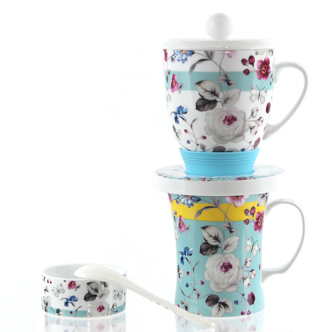 風行日本-陶瓷滴漏杯組(咖啡、花茶)-粉藍花