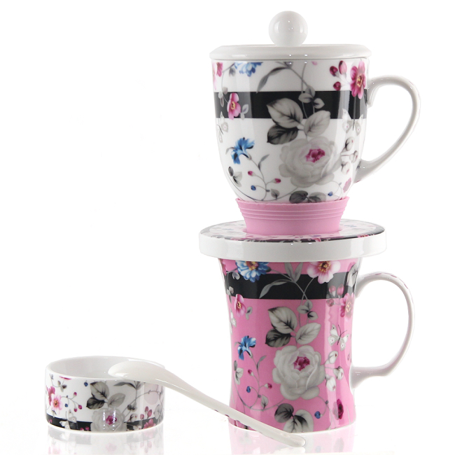 風行日本-陶瓷滴漏杯組(咖啡、花茶)-粉紅花