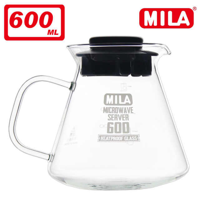 MILA 耐熱玻璃壺600ml-黑蓋-超值兩入組