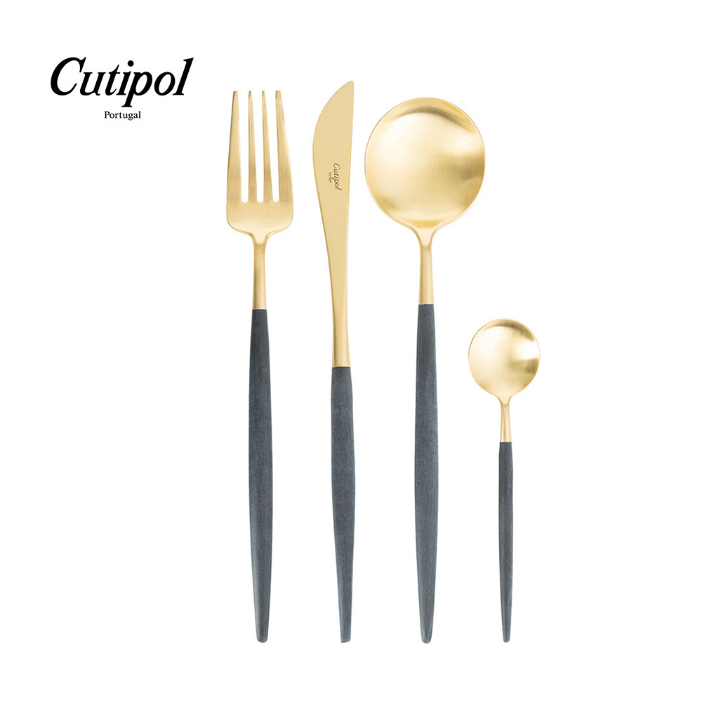 葡萄牙Cutipol-GOA系列-藍金霧面不銹鋼-21.5cm 主餐刀叉匙12cm咖啡匙-4件組