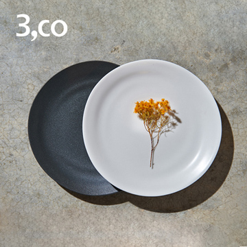 【3,co】水波麵包盤(2件式) - 黑+白