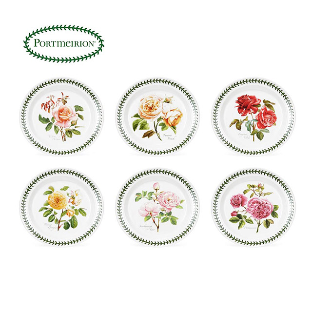 英國Portmeirion-Botanic Roses波特玫琳恩經典植物園玫瑰系列-15cm圓盤六件組