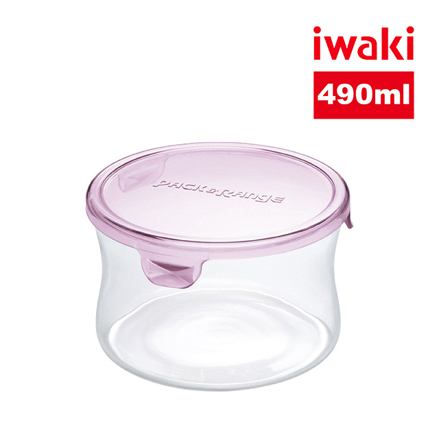 【iwaki】玻璃微波罐 490ml(圓型粉)