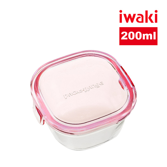 【iwaki】玻璃微波盒 200ml(粉)