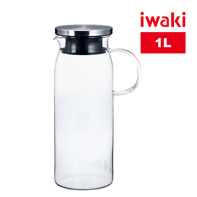 【iwaki】耐熱玻璃金屬蓋把手水壺 1L