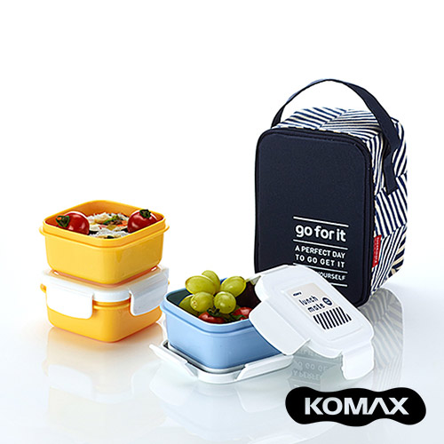 韓國KOMAX 迷你餐盒三件組(附提袋)-藍