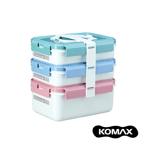 韓國KOMAX 長型三層餐盒組-白