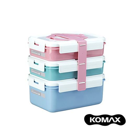 韓國KOMAX 長型三層餐盒組-粉