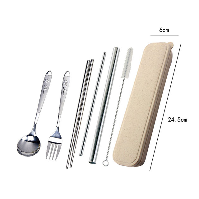 304不鏽鋼環保餐具7件套組(湯、叉、筷、吸管) KL-04