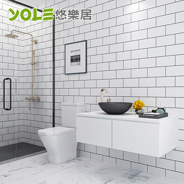【YOLE悠樂居】浴室自黏耐磨防水防潮磚紋壁紙壁貼-白(3m)