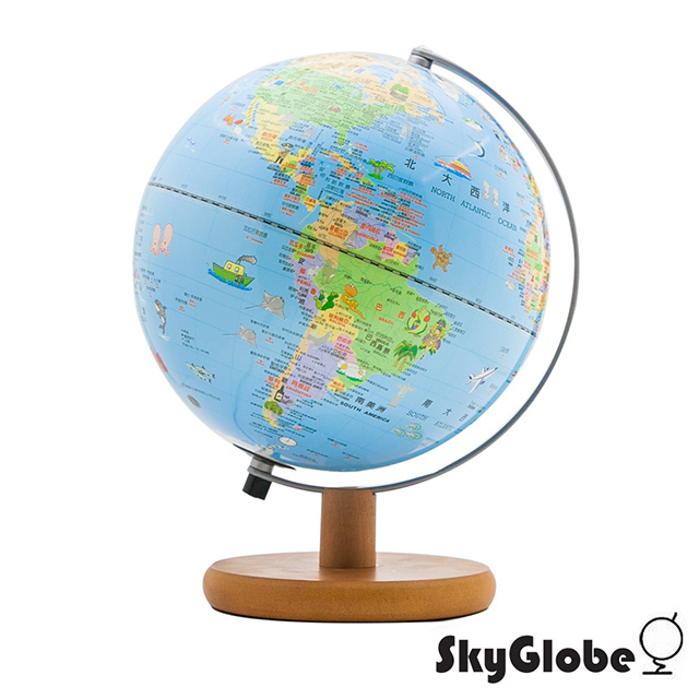 【SkyGlobe】10吋可愛插圖木質底座地球儀(附燈/中文版)