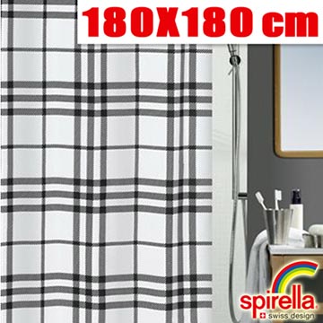 【歐洲 Spirella 】虛線十字方格浴簾 (黑色)－180x180cm