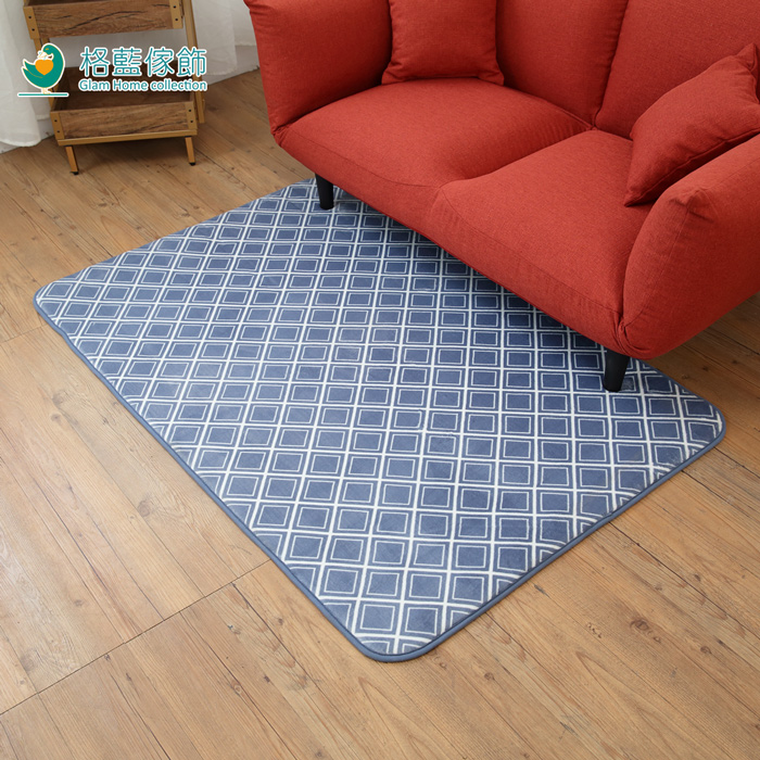 新潮流舒壓吸水防滑地毯(92x140CM)-格紋藍