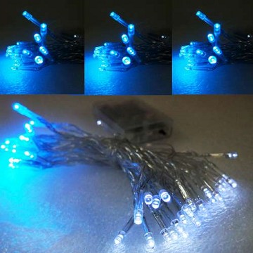 聖誕燈 LED燈串50燈電池燈 (藍白光)（透明線） (高亮度又環保)