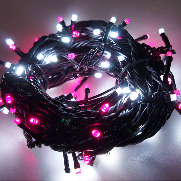 100燈LED燈串聖誕燈 (粉紅白光黑線)(附控制器跳機)(高亮度又省電)