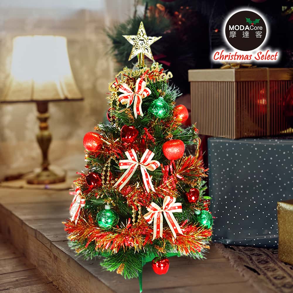 【摩達客】台灣製2尺/2呎(60cm)特級綠色松針葉聖誕樹 (+紅金色系飾品組)(不含燈)