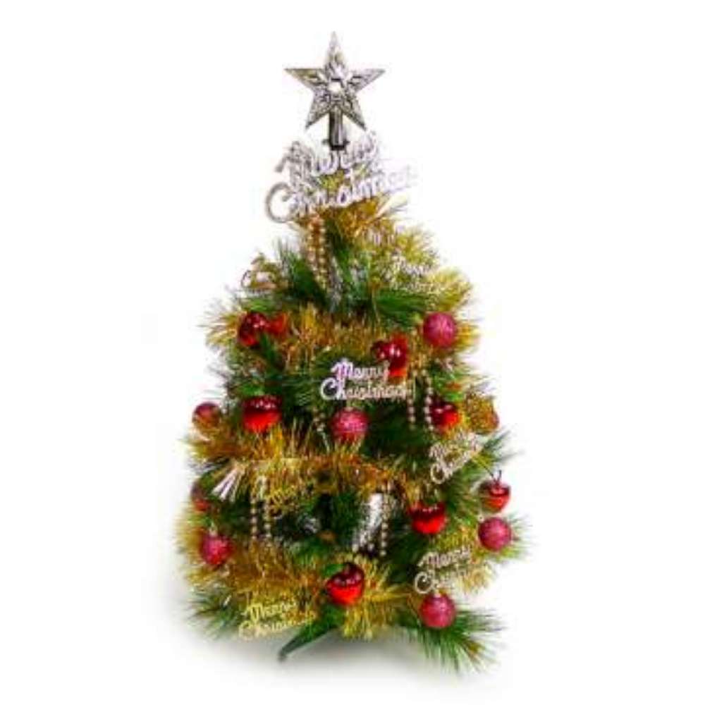 【摩達客】台灣製2尺/2呎(60cm)特級綠色松針葉聖誕樹 (+紅蘋果金色系飾品組)(不含燈)