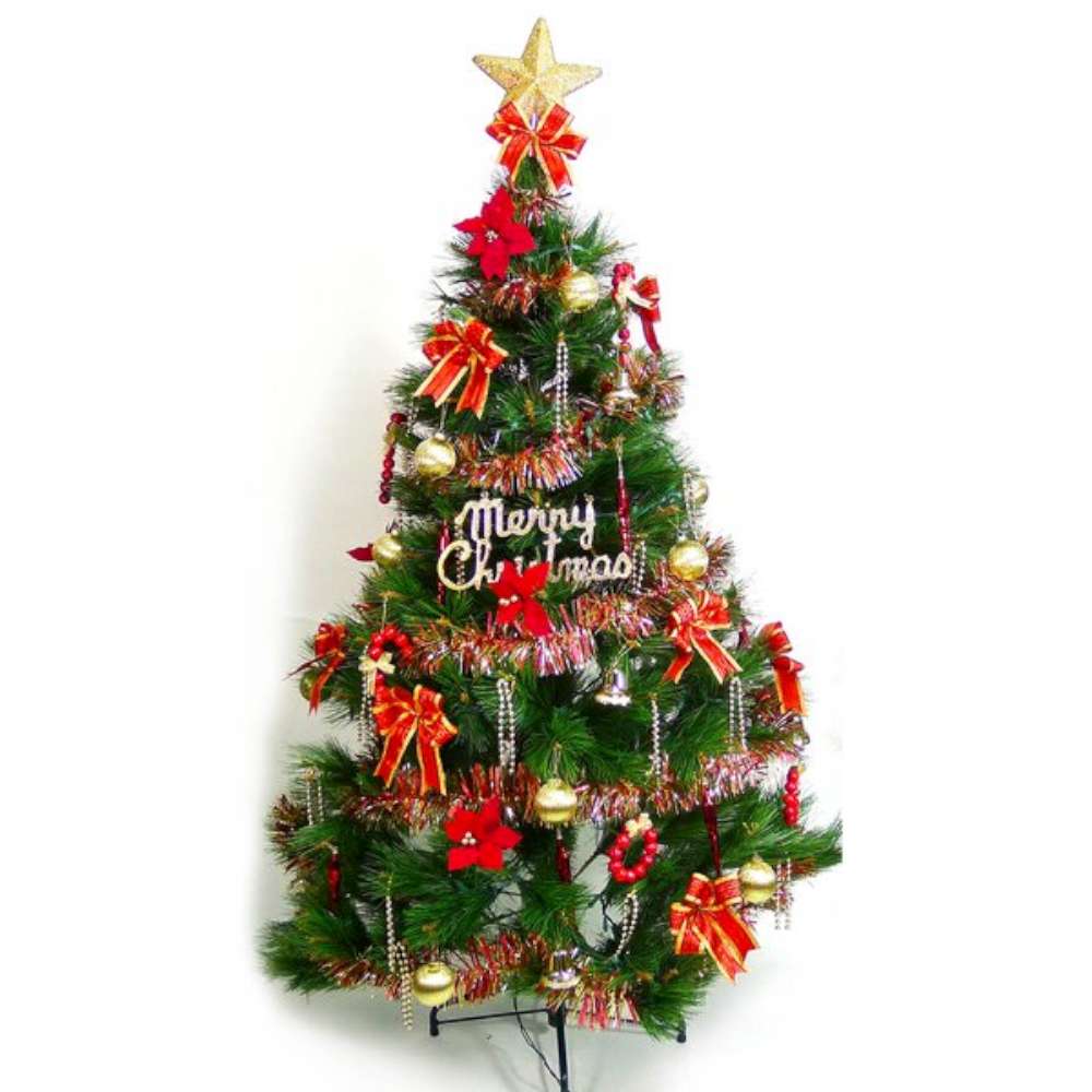 【摩達客】台灣製10呎/10尺 (300cm)特級綠松針葉聖誕樹 (+紅金色系配件組)(不含燈)