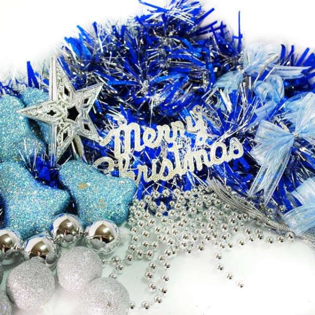 【摩達客】聖誕裝飾配件包組合~藍銀色系 (2尺(60cm)樹適用)(不含聖誕樹)(不含燈)