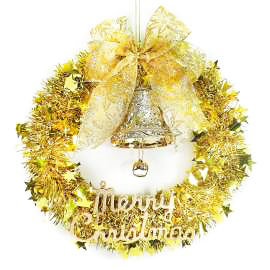 【摩達客】純金系金蔥聖誕星星花圈(14吋)