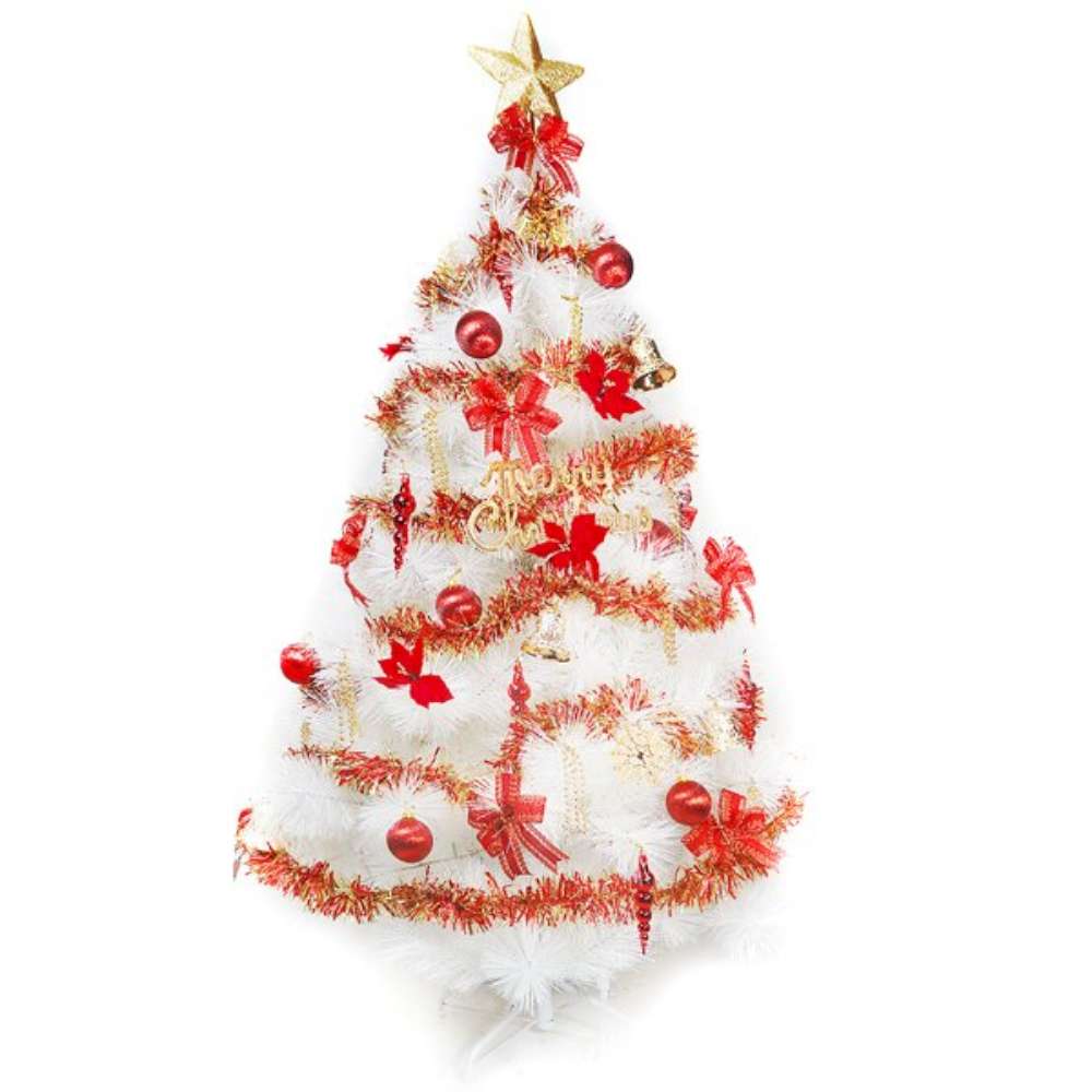 【摩達客】台灣製6尺(180cm)特級白色松針葉聖誕樹 (紅金色系配件)(不含燈)
