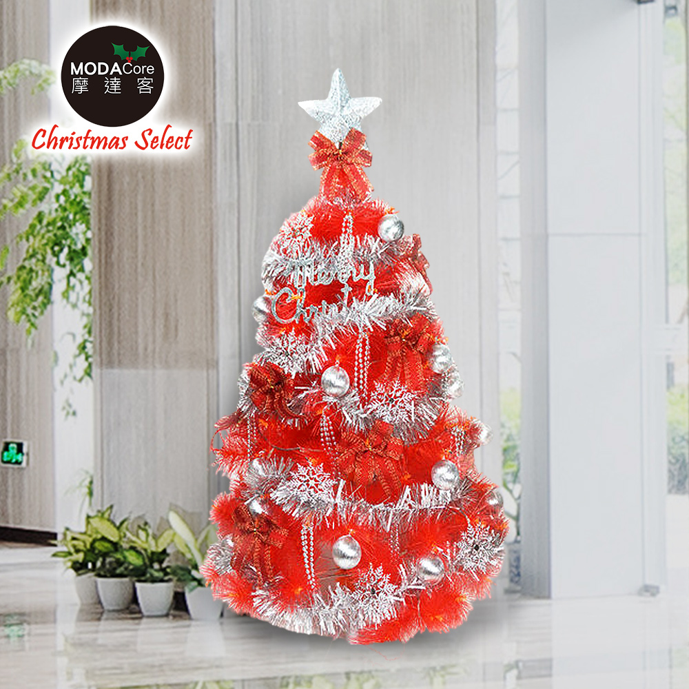 【摩達客】台灣製6尺(180cm)特級紅色松針葉聖誕樹 (銀紅色系配件)(不含燈)