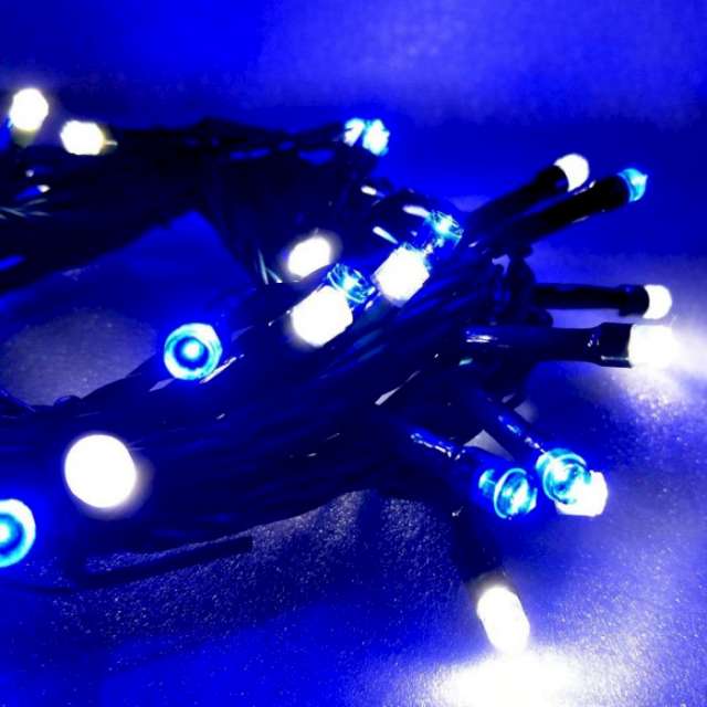 【摩達客】50燈LED燈串聖誕燈 (藍白光綠線插電式)(附控制器)(高亮度又省電)