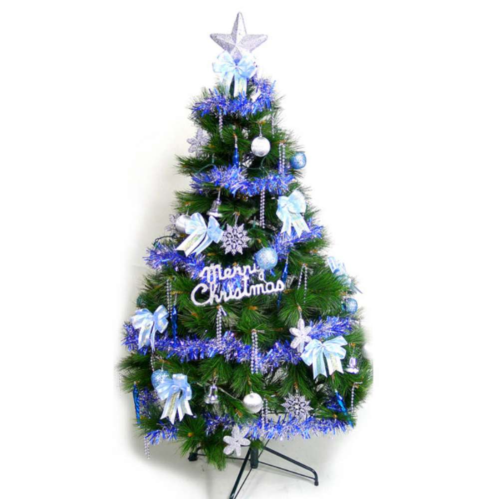 【摩達客】台灣製4尺/4呎(120cm)特級綠松針葉聖誕樹(+藍銀色系配件)(不含燈)