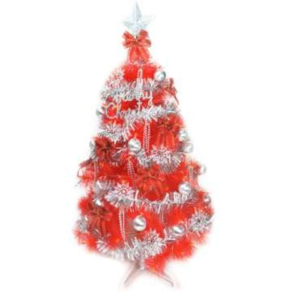 【摩達客】台灣製4尺(120cm)特級紅色松針葉聖誕樹 (銀紅色系配件)(不含燈)