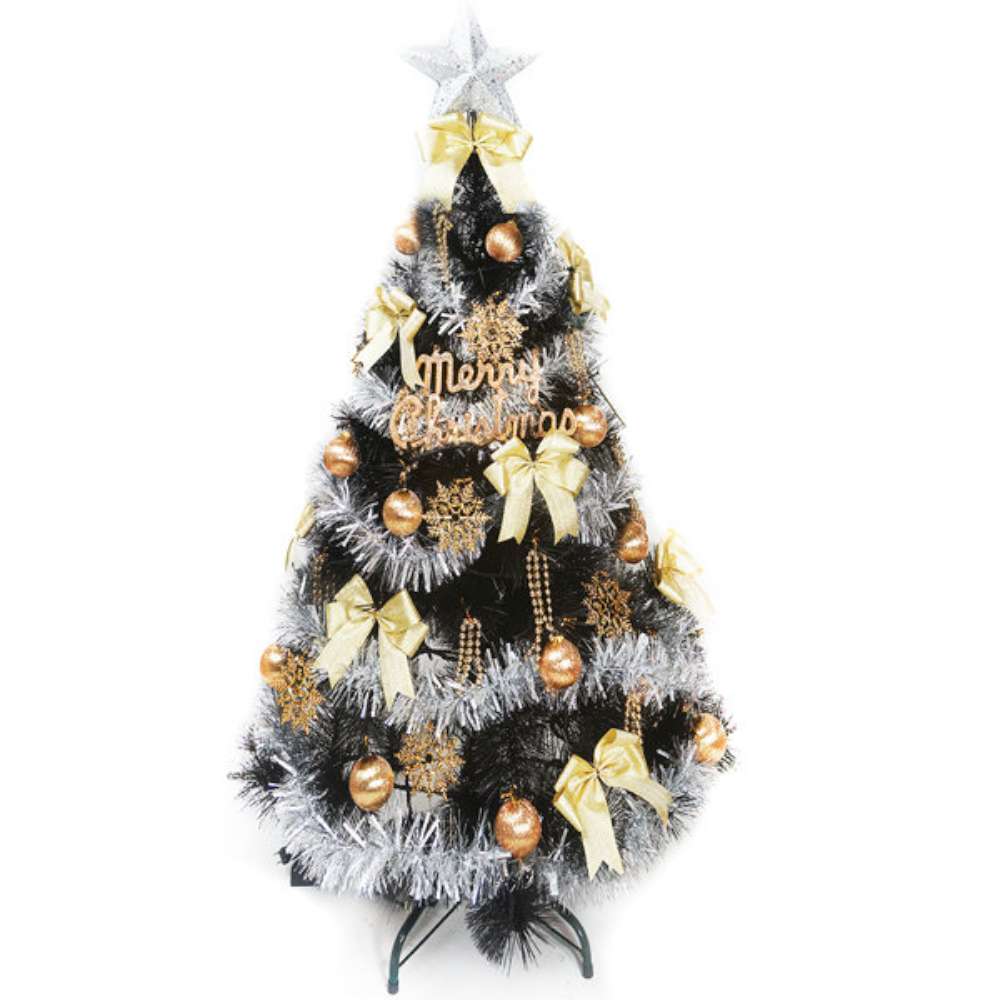 【摩達客】台灣製4尺(120cm)特級黑色松針葉聖誕樹 (金銀系配件)(不含燈)