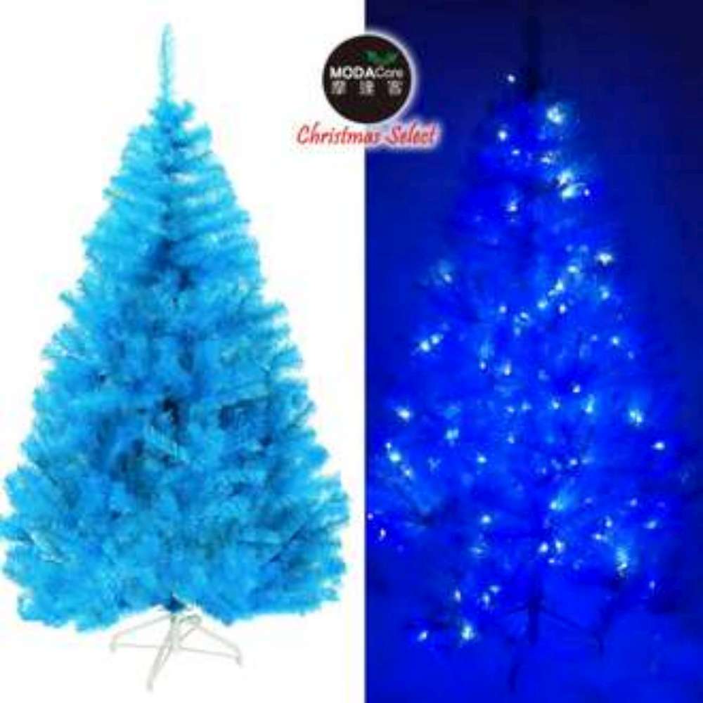 摩達客 台灣製6呎/6尺(180cm)豪華版晶透藍系聖誕樹(不含飾品)+100燈LED燈藍白光2串(附IC控制器)